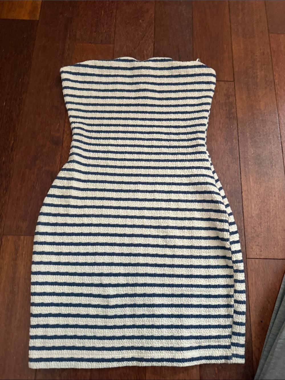Windsor Navy and White Strapless Ribbed Bodycon Dress